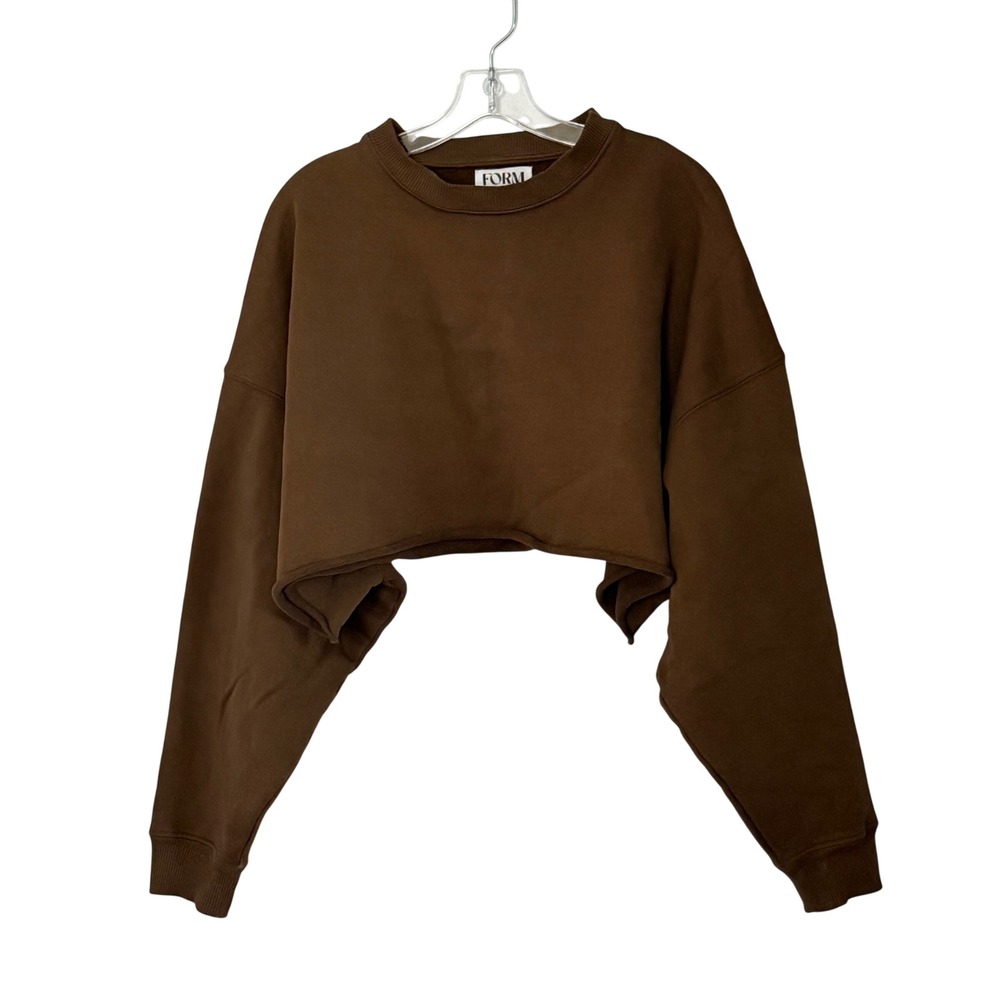 FORM Active Sweatshirt Cropped Crewneck Brown Fleece Cotton - XSmall/Small